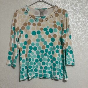 Multiples Multicolored Polka Dot 3/4 Sleeve Shirt Top Grommet‎ Sz Petite M PM